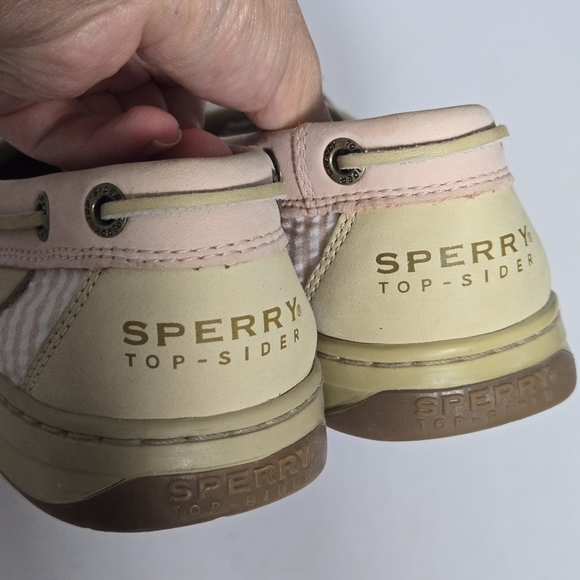 Sperry top sider pink leather boat shoes loafers slip on stripes sz 7.5 - Picture 4 of 6